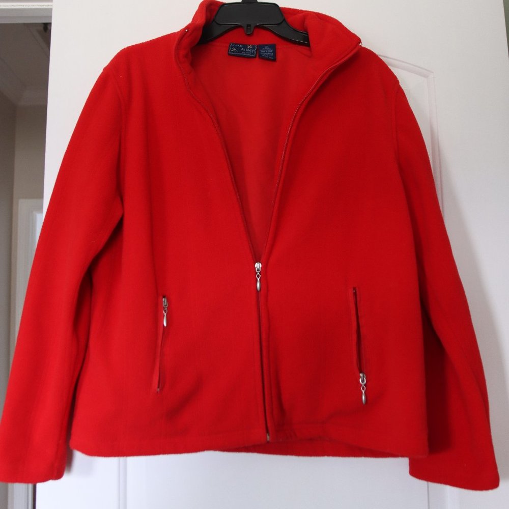 Jane Ashley Red fleece Jacket Full front zip Size Large